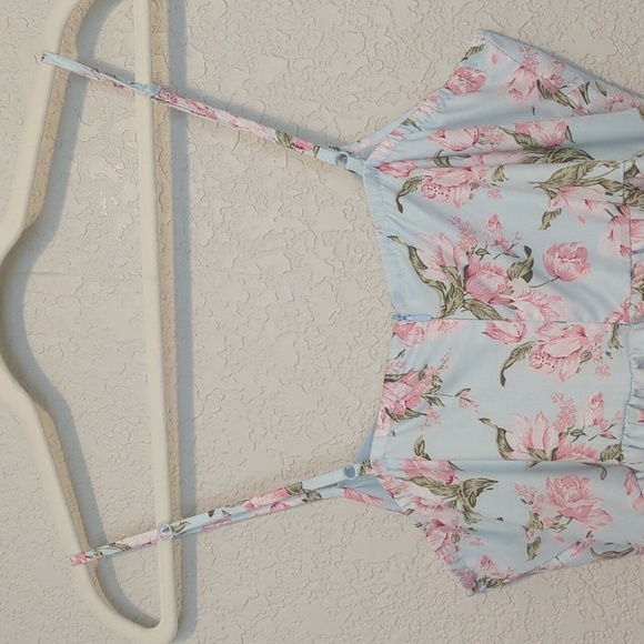 Shein MOD light blue pink ditsy floral lace up strapless mini dress - Picture 11 of 12